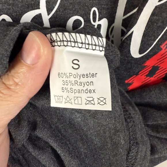 Christmas Graphic T-Shirt Charcoal Gray With Red Plaid Tree Print Size S - Picture 4 of 9